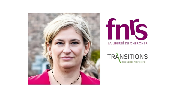Visuel article sur Nathalie Burnay avec la chercheuse en photo et les logos du FNRS et de Transitions