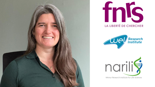 Photo d'Alison Forrester avec ses affiliations FNRS, Wel research institute, et NARILIS (UNamur)