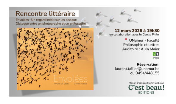 Affiche d ela rencontre littéraire "Envolées : un regard inédit sur les oiseaux" - Dialogue entre un photographe et un philosophe